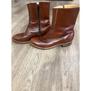 VTG 1970s Hanover Men 9 D/B Brown Leather Side Zip Ankle Boots Beatle Mod USA